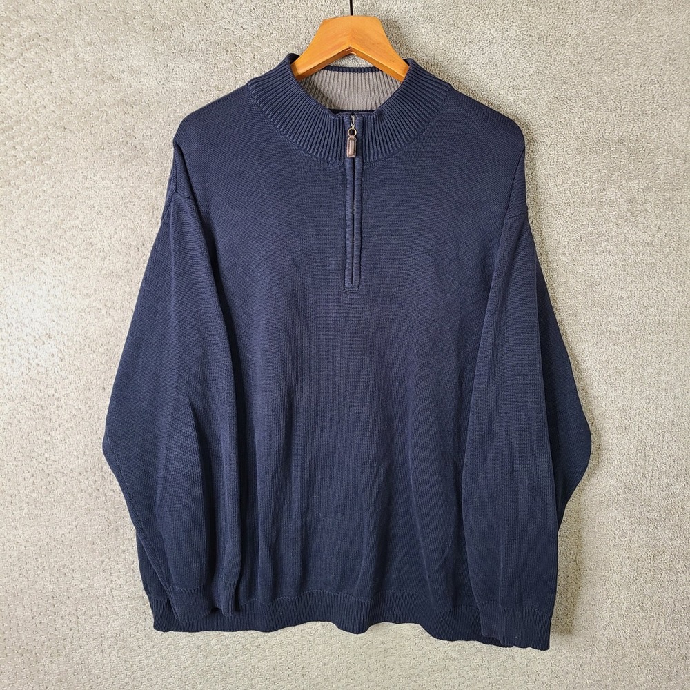 Oak Hill Sweater Mens 3XLT Navy Blue Quarter Zip Cotton Long‎ Sleeve Casual